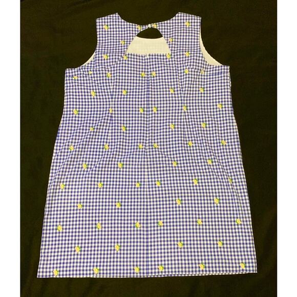 Talbots Womens Dress 22W Sleeveless Blue White Gingham Embroidered Lemons Lined - Picture 15 of 16